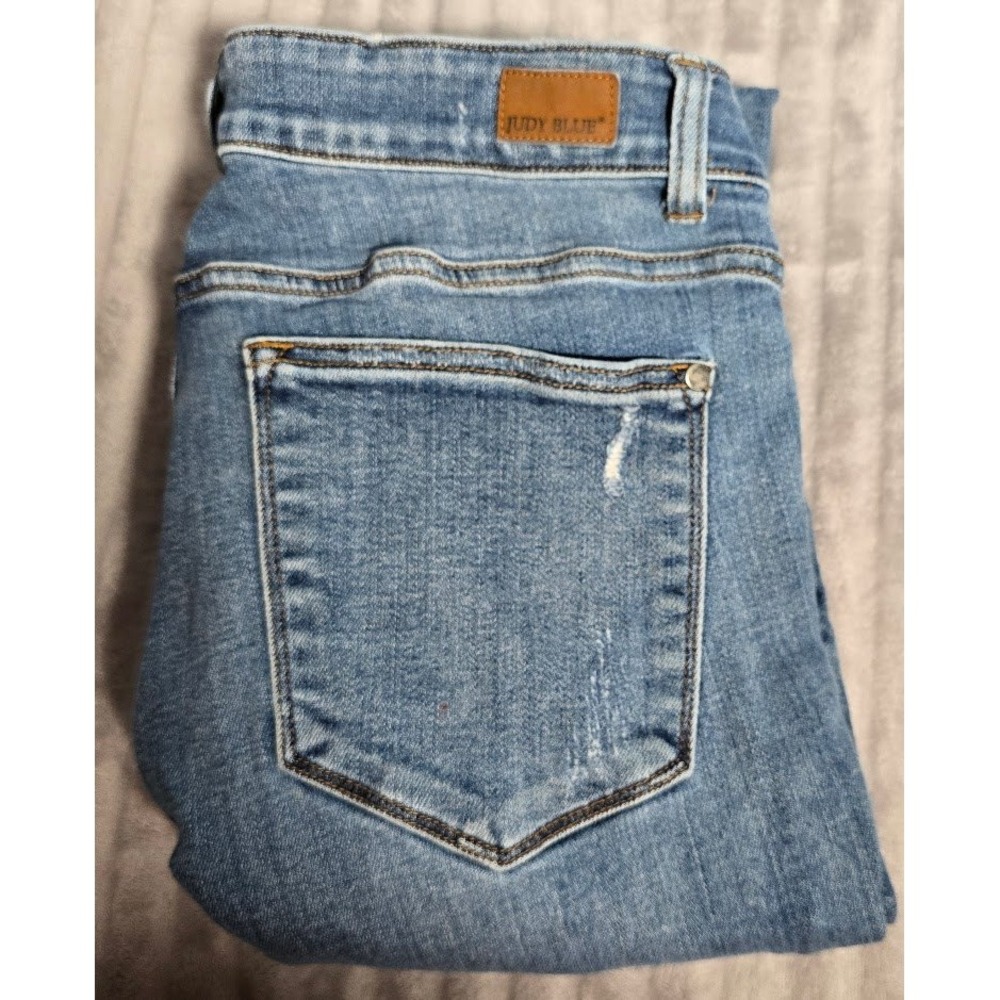 Judy‎ Blue 14W Distressed Skinny Stretch Plaid Path Cuffed Denim. 701